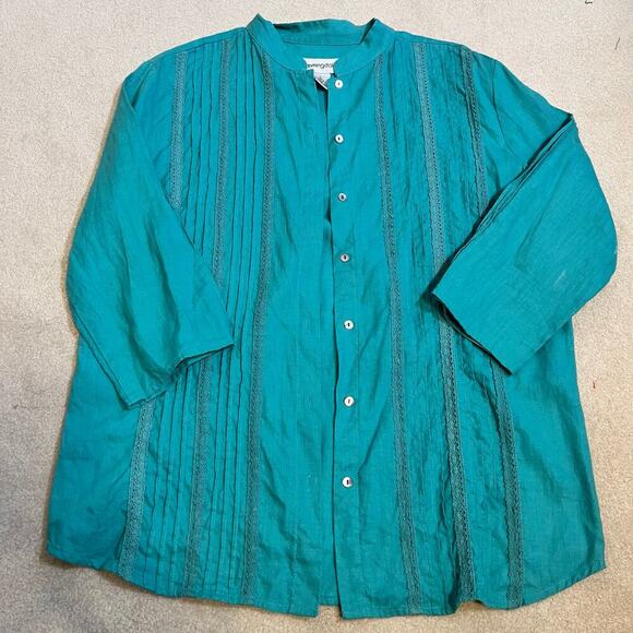 Vintage Bloomingdale’s Linen Shell and Shirt Set Turquoise Size Medium and Large - Picture 11 of 15